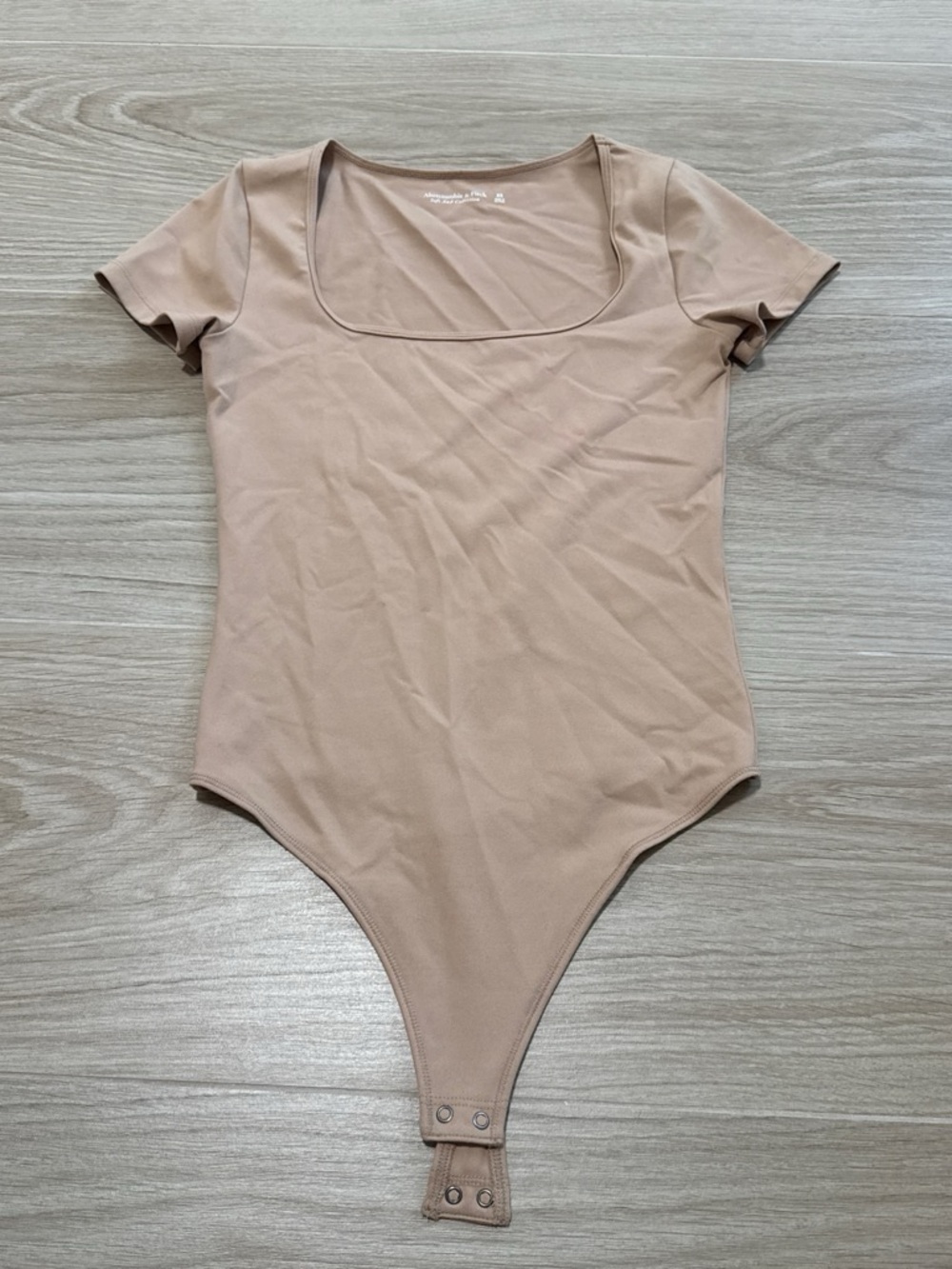 Abercrombie Square Neck Short Sleeve Bodysuit in Nude
